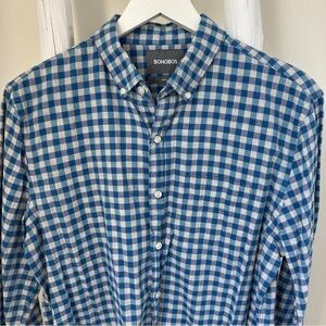 Bonobos Men’s Blue and Grey Plaid Lightweight Flannel Shirt Size Medium